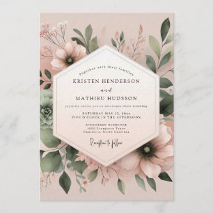 Invitation Mariage Floral Peint en Rose Poussiéreux