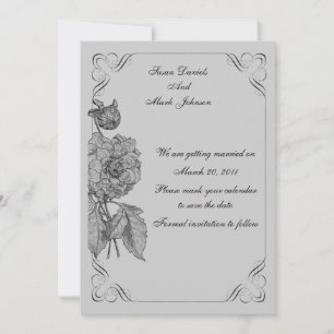 Invitation Mariage Floral Peony Argent Noir Enregistrer La Da