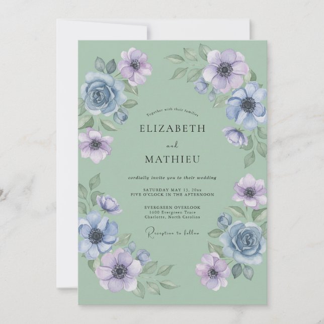 Invitation Mariage Floral Pinceau Sauge (Devant)
