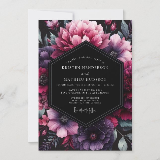 Invitation Mariage Floral Plum Moody Flora (Devant)
