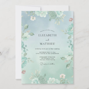 Invitation Mariage Floral Poétique Vert Menthe