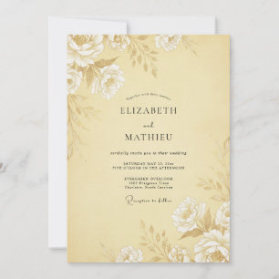 Invitation Mariage Floral Poli Jaune Pâle