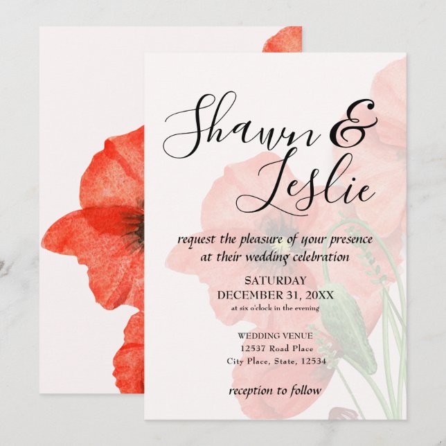 Invitation mariage Floral Poppy Seed (Devant / Derrière)