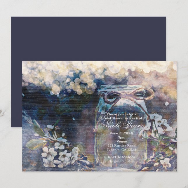 Invitation Mariage Floral & Pot Mason Rustique  (Devant / Derrière)