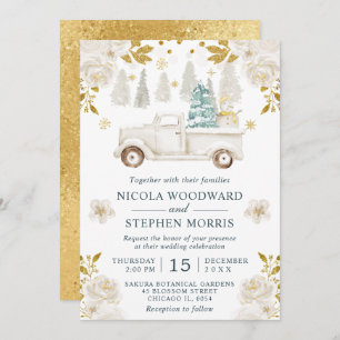 Invitation Mariage Floral pour camion blanc et or hiver