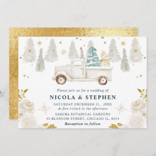 Invitation Mariage Floral pour camion blanc et or hiver