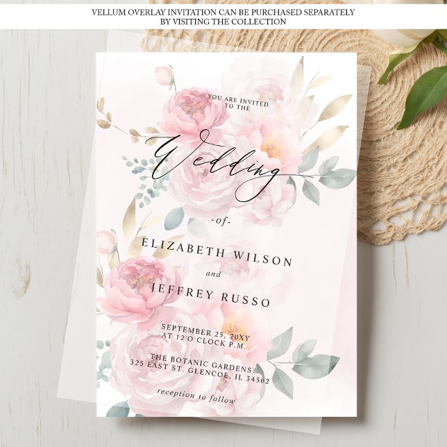 Invitation Mariage floral pour superposition de vellum (For Vellum Overlay Spring Blush Floral Wedding Invitation)