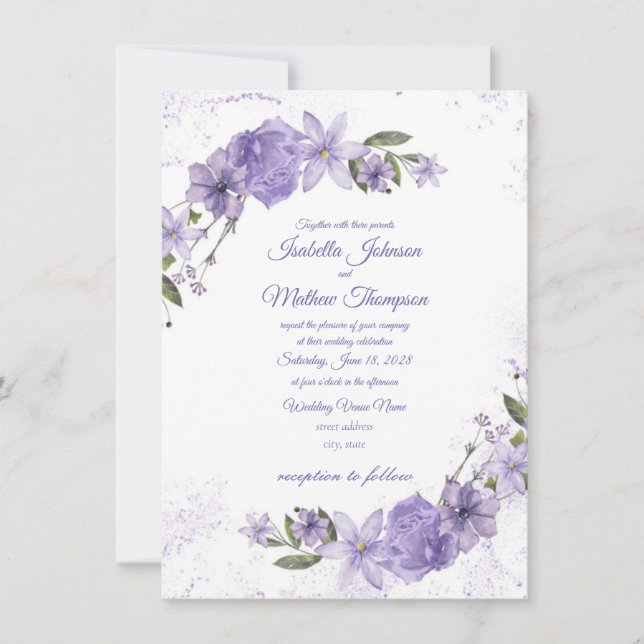 Invitation Mariage floral pourpre (Devant)