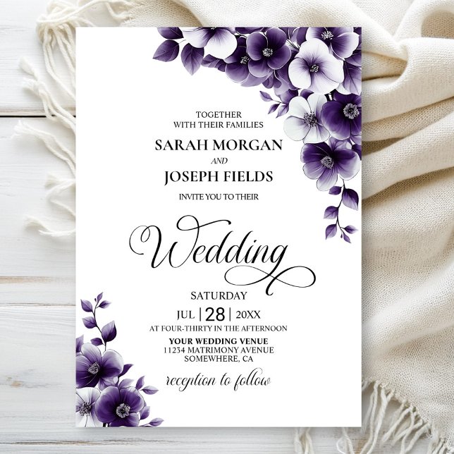 Invitation Mariage floral pourpre (Créateur téléchargé)