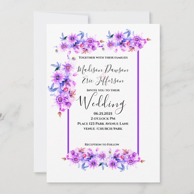 Invitation Mariage floral pourpre (Devant)
