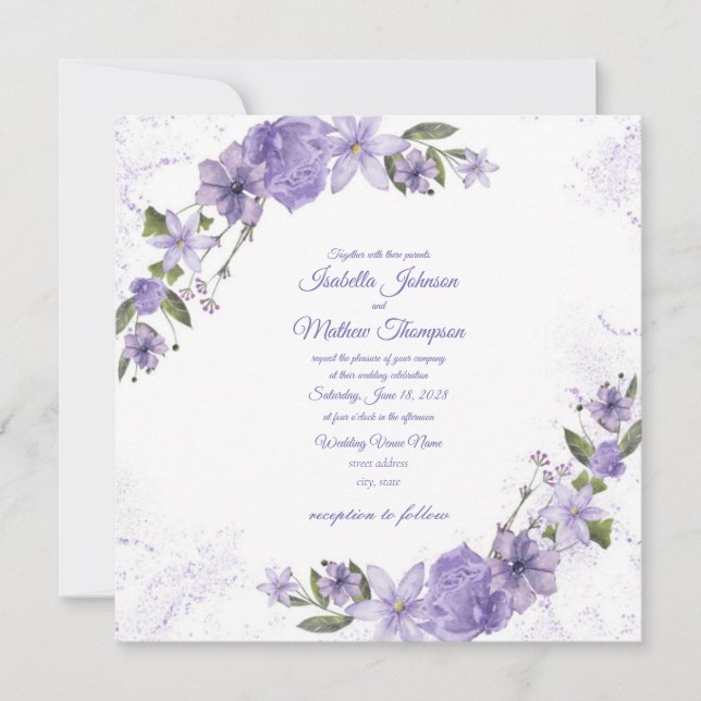 Invitation Mariage floral pourpre (Devant)