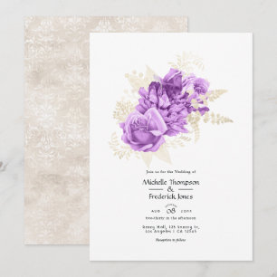 Invitation Mariage floral pourpre et ivoire