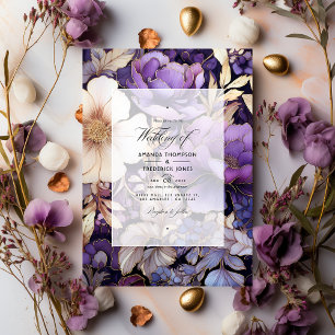 Invitation Mariage floral pourpre et or