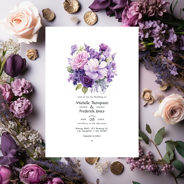 Invitation Mariage Floral Pourpre Hivernal (Créateur téléchargé)