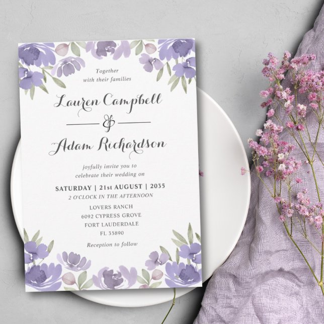 Invitation Mariage Floral Pourpre Rustique Eucalyptus (Créateur téléchargé)