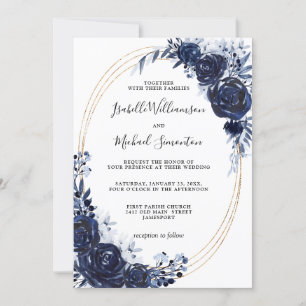 Invitation Mariage Floral Poussiéreux Bleu Rustique
