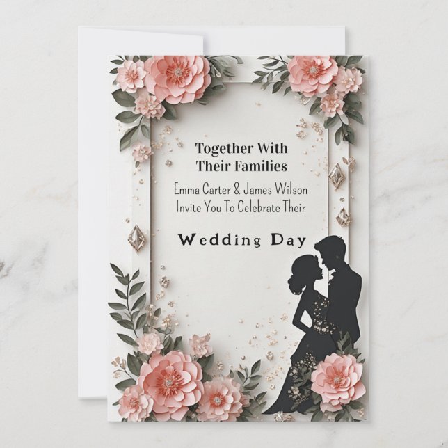 Invitation 🌹 Mariage Floral Printanier avec Couple 💐 (Devant)