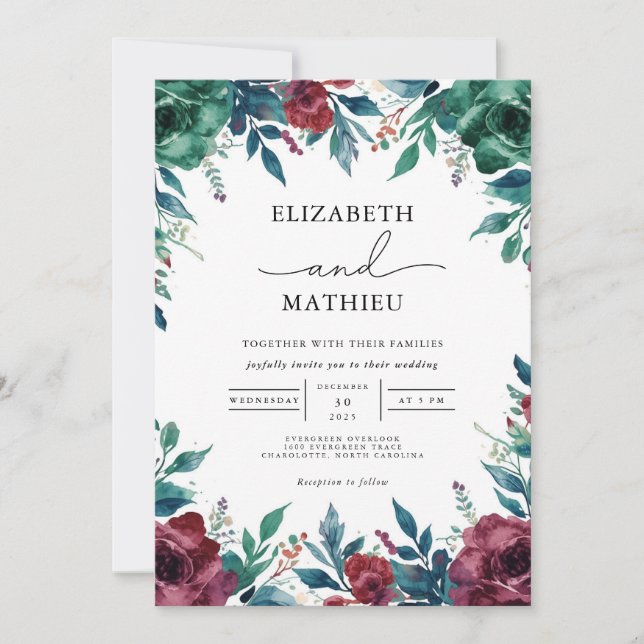 Invitation Mariage floral profond (Devant)