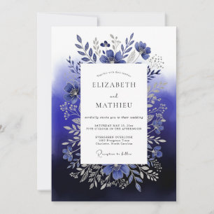Invitation Mariage Floral Profond Bleu de la Forêt