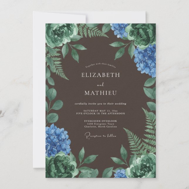 Invitation Mariage Floral Profond en Forêt Verte (Devant)
