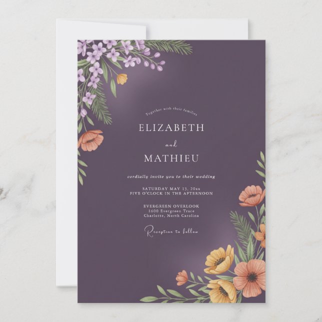 Invitation Mariage Floral Profond Pêche Abricot (Devant)
