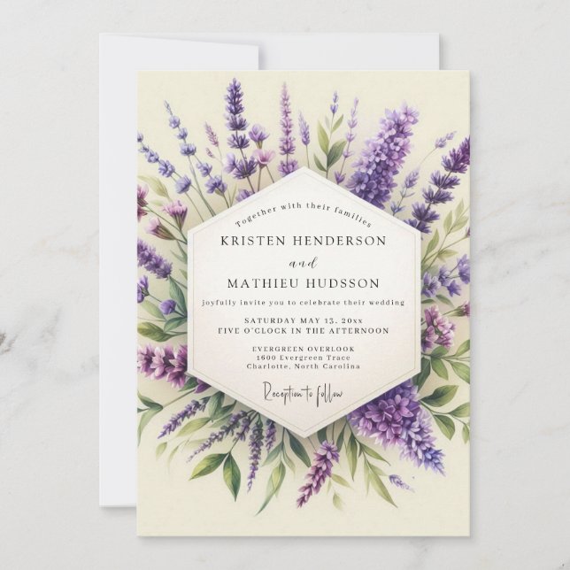 Invitation Mariage Floral Provençal Lavande (Devant)