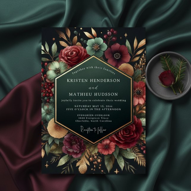 Invitation Mariage Floral Prune Profond Opulent (Créateur téléchargé)
