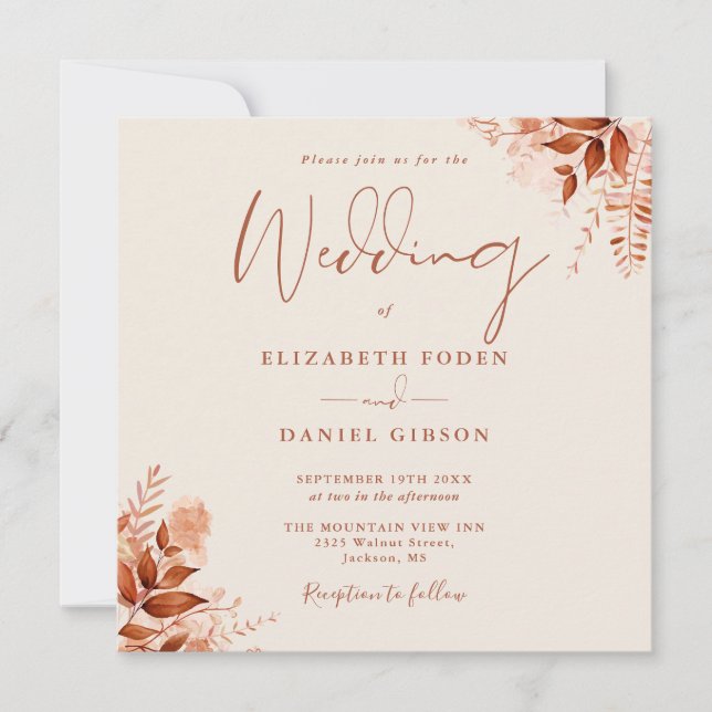 Invitation Mariage Floral QR Code Automnal Rustique (Devant)
