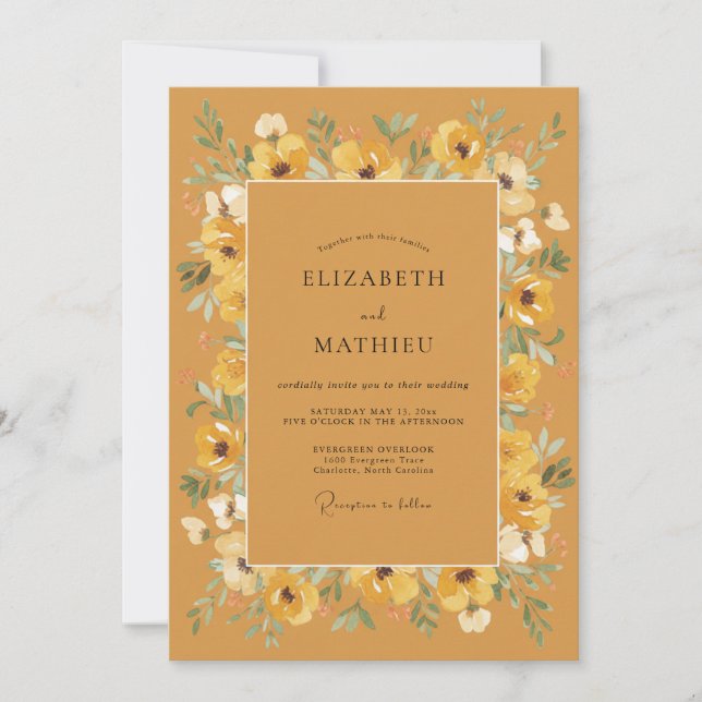 Invitation Mariage Floral Radiant Ambre (Devant)