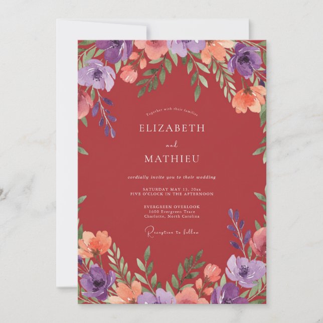 Invitation Mariage Floral Radiant en Terracotta (Devant)