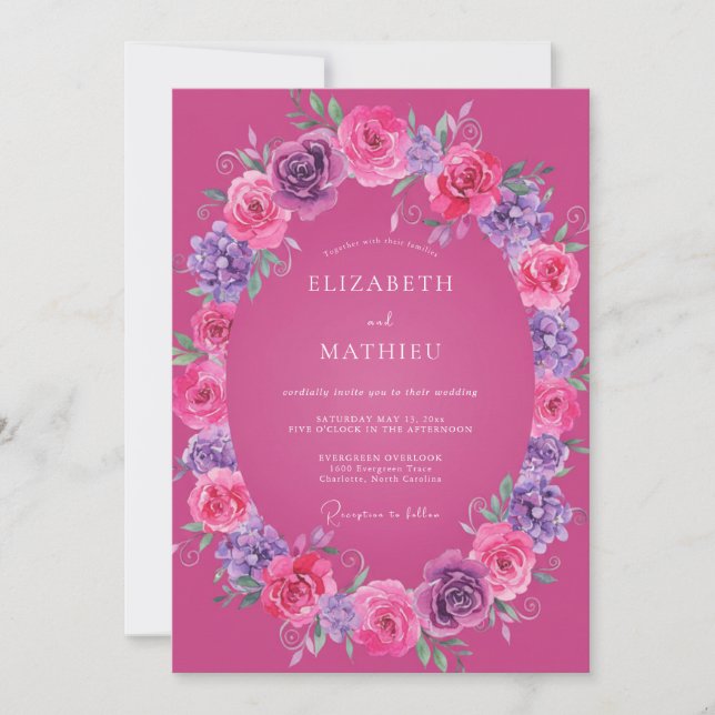 Invitation Mariage Floral Radiant Magenta (Devant)