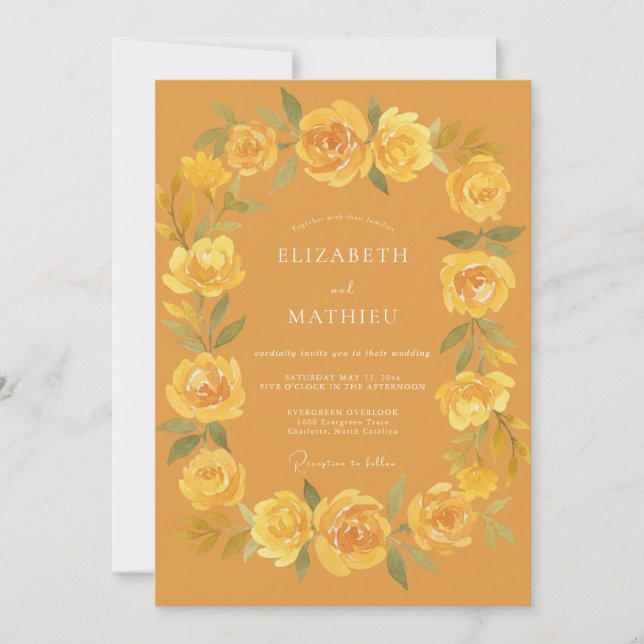 Invitation Mariage Floral Radiant Moutarde (Devant)