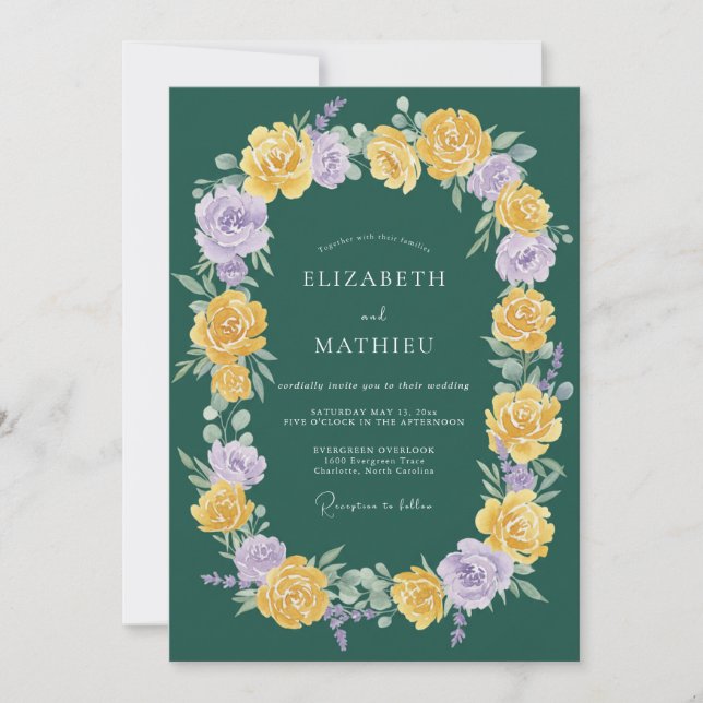 Invitation Mariage Floral Radiant Vert Forêt (Devant)