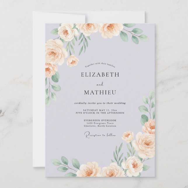 Invitation Mariage Floral Raffiné au Lavande (Devant)