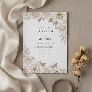 Invitation Mariage Floral Raffiné Champagne
