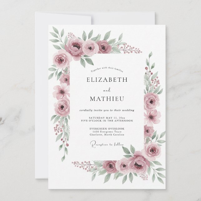 Invitation Mariage Floral Raffiné Mauve (Devant)
