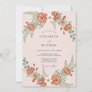 Invitation Mariage Floral Raffiné Terracotta