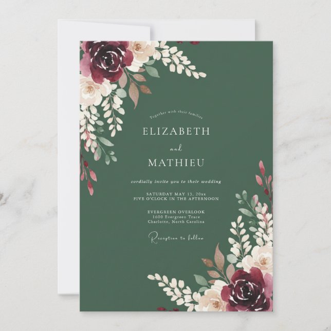Invitation Mariage Floral Récolte de Bourgogne (Devant)