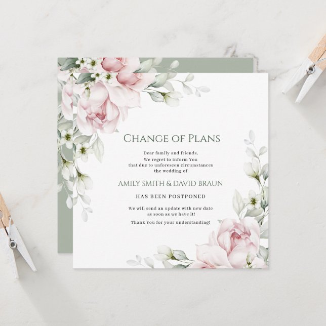 Invitation Mariage Floral | Reporté | Changement de Plans (Devant/Arrière en situation)