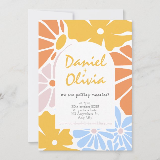 Invitation Mariage floral rétro (Devant)