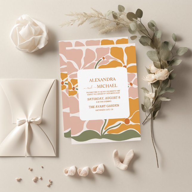 Invitation Mariage Floral Rétro Bohème Chic (Créateur téléchargé)