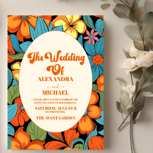 Invitation Mariage Floral Rétro Bohème des Années Soixante-di