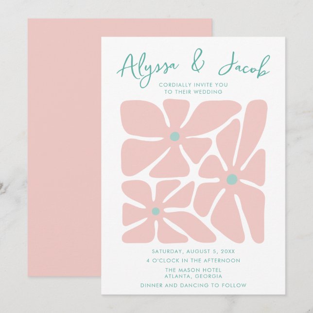 Invitation Mariage floral rétro brillant (Devant / Derrière)