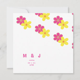 Invitation Mariage Floral Retro Carré Rose et Jaune