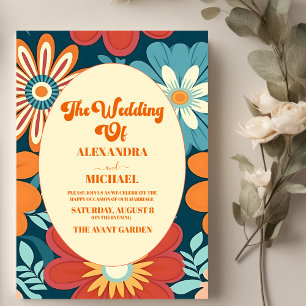 Invitation Mariage Floral Rétro des Années Soixante-Dix