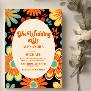 Invitation Mariage Floral Rétro Groovy