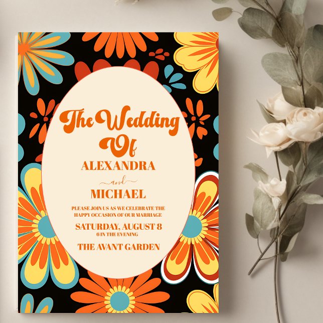 Invitation Mariage Floral Rétro Groovy  (Créateur téléchargé)