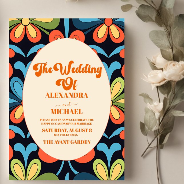 Invitation Mariage Floral Rétro Groovy  (Créateur téléchargé)