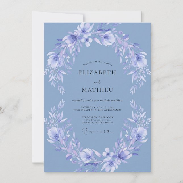 Invitation Mariage Floral Rêveur Bleuet (Devant)