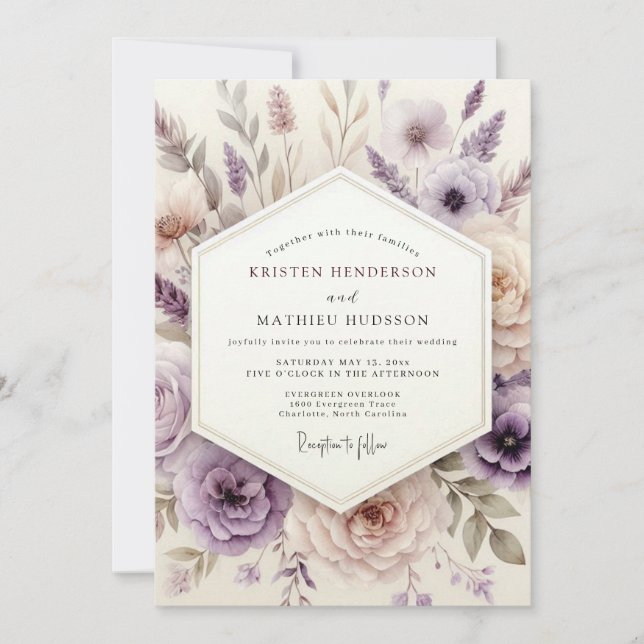 Invitation Mariage Floral Rêveur Lavande (Devant)
